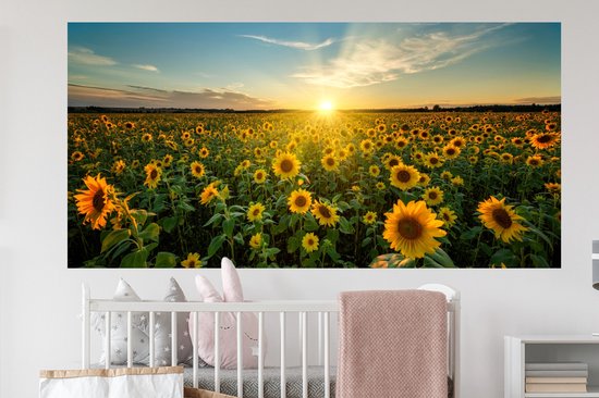 Stickers muraux - Film autocollant - Coucher de soleil - Fleurs - Tournesol - Horizon - Paysage - 160x80 cm - Film adhésif - Stickers muraux Chambre d'enfant - Papier peint autocollant - Papier peint autocollant - Film autocollant