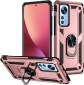 Anti-Shock Hybrid Ring Armor Hoesje Geschikt voor: Xiaomi 12 Pro - rosegoud