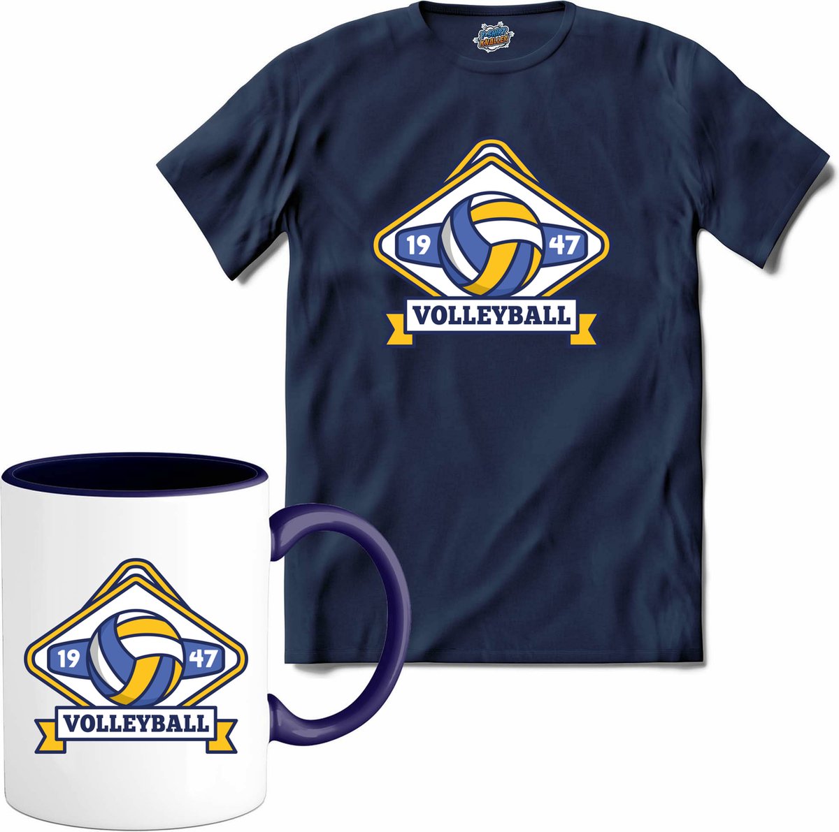 Volleybal sport - T-Shirt met mok - Heren - Navy Blue - Maat 3XL
