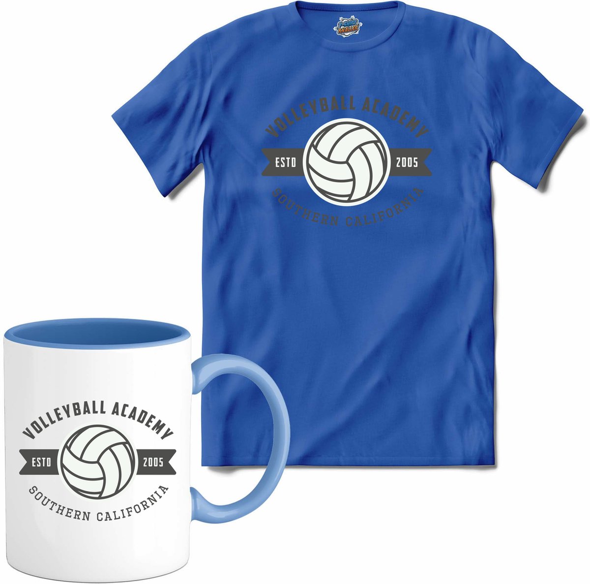 Volleybal academy sport - T-Shirt met mok - Meisjes - Royal Blue - Maat 10 jaar