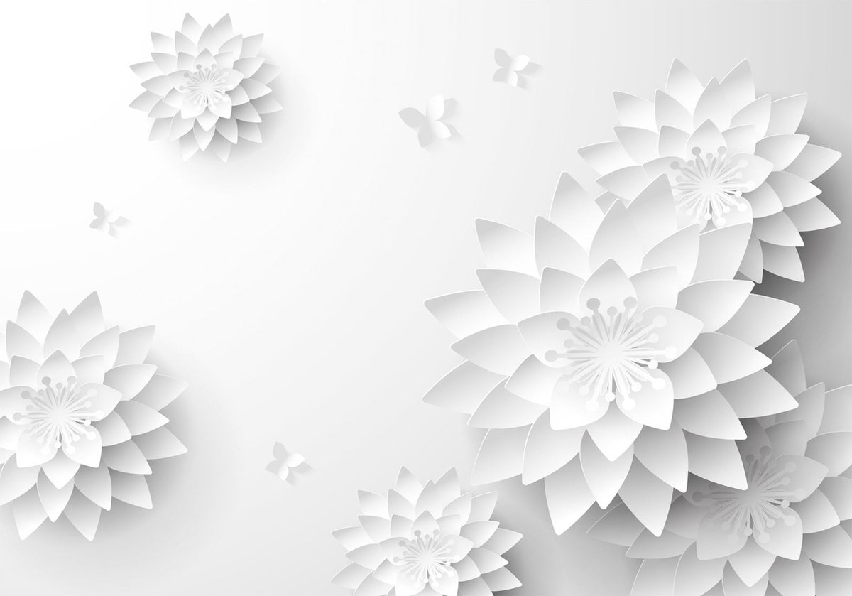 Fotobehangkoning - Behang - Vliesbehang - Fotobehang Witte Bloemen - Oriental Flowers - 400 x 280 cm