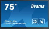 iiyama TE7504MIS-B3AG affichage de messages Écran plat interactif 190,5 cm (75") Wifi 400 cd/m² 4K Ultra HD Noir Écran tactile Intégré dans le processeur iiWare 9.0