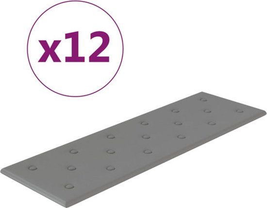 vidaXL - Wandpanelen - 12 - st - 3,24 - m² - 90x30 - cm - kunstleer - grijs