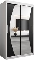 InspireMe - Kledingkast met 2 schuifdeuren, Modern-stijl, Een kledingkast met planken en een spiegel (BxHxD): 120x200x62 - KAHUNA 120 Wit Mat + Zwart