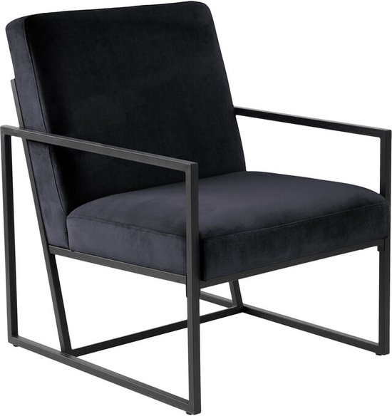 Fauteuil moderne avec structure en acier noir et assise en velours noir
