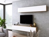Meubel Square - TV meubel VELA - Eiken / Hoogglans Wit - 180 cm - Wandmeubel - hangende kast
