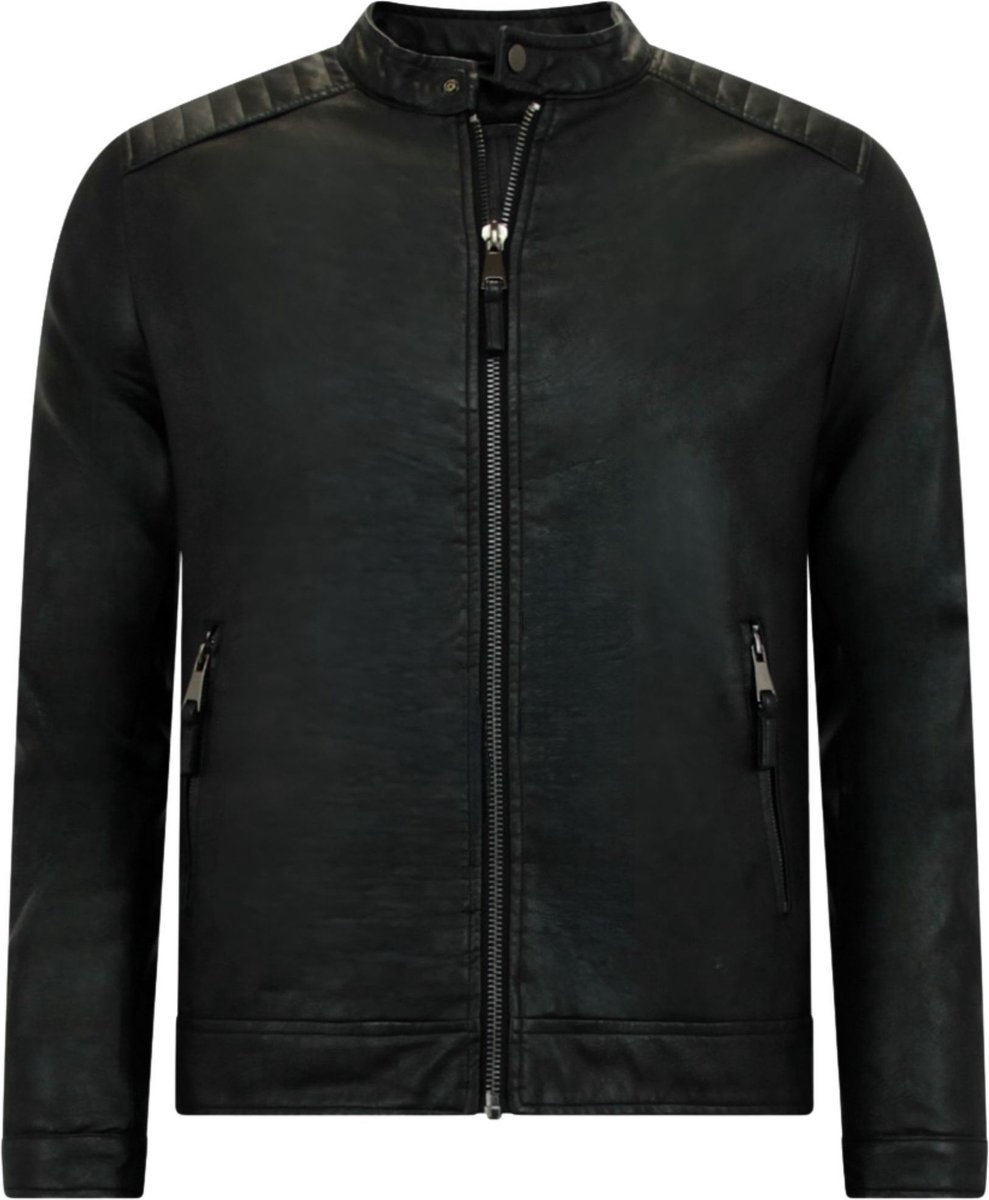 IQYU Functionele jas overgangsjas leren jas heren zwart motorjas waterdichte opstaande kraag sportief lange mouwen slank jack bikerjack knopen casual straatmode tops, legergroen, 4XL