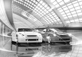Fotobehang - Vlies Behang - Sportauto's in zwart-wit - 416 x 254 cm