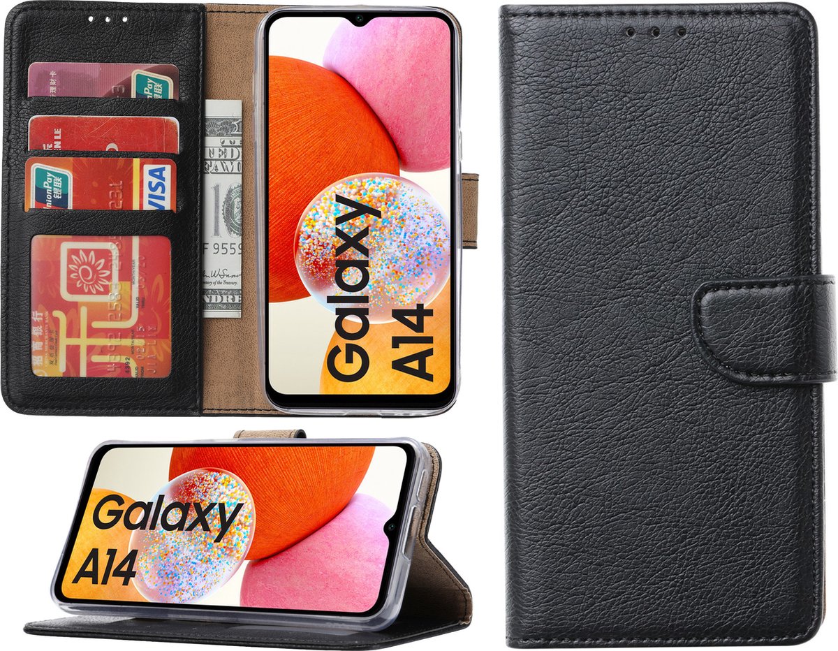 Arara Hoesje geschikt voor Samsung Galaxy A14 hoesje - Bookcase met pasjeshouder - Zwart