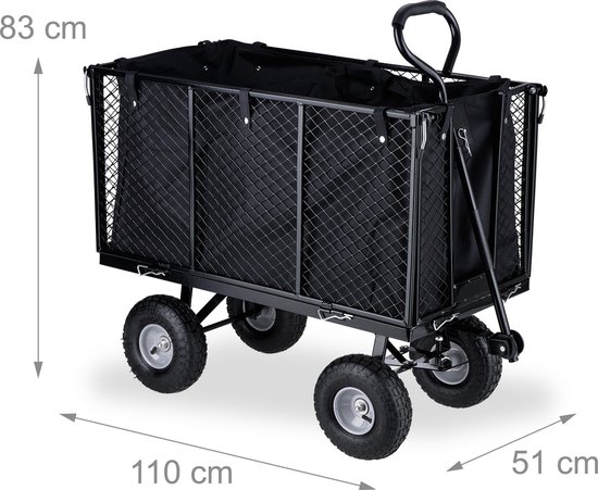 bolderkar met luchtbanden - tot 500 kg - uitneembare zak - transportkar - zwart-grijs van Bolderkar — afbeelding 5