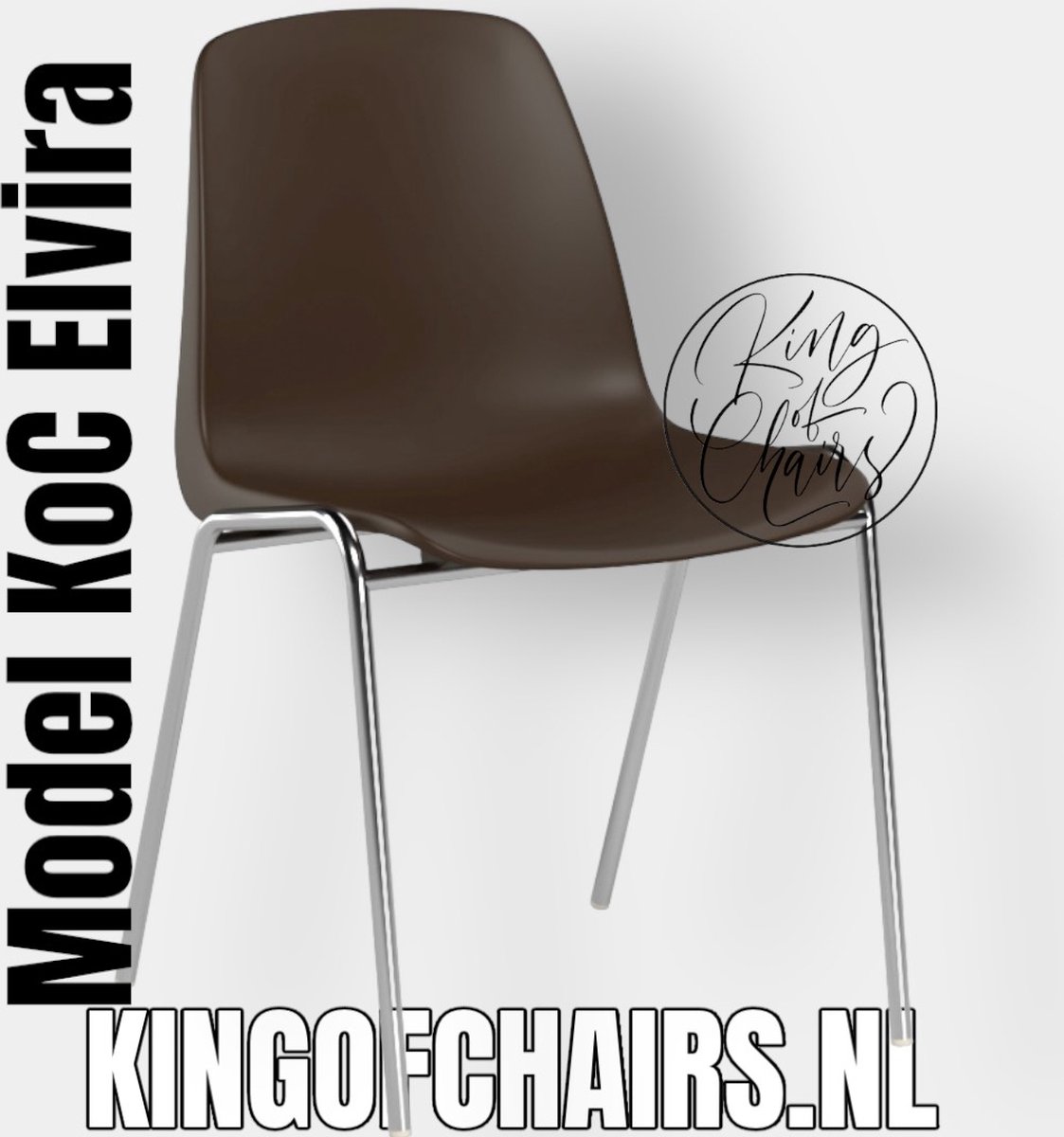 King of Chairs model KoC Elvira bruin met verchroomd onderstel. Kantinestoel stapelstoel kuipstoel vergaderstoel tuinstoel kantine stoel stapel stoel tuin stoel  kantinestoelen stapelstoelen kuipstoelen stapelbare keukenstoel Helene eetkamerstoel