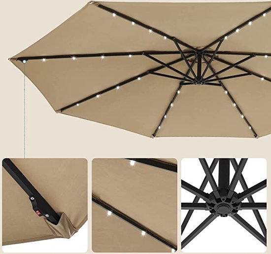 Homra Parasol Alpha Deluxe - Duurzame Zweefparasol - Ø300 cm - Inclusief vulbare tegels - Donkergrijs - 3 meter doorsnede - Antraciet - Grijs