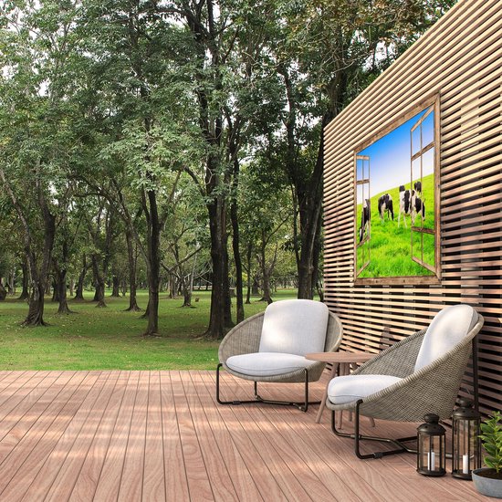 Gards Tuinposter Doorkijk Kudde Koeien in de Wei - Hemel Blauwe Lucht - 150x100 cm - Tuindoek - Tuindecoratie - Wanddecoratie buiten - Tuinschilderij