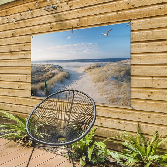 Affiche jardin - Toile Posters de jardin extérieur - Dune - Mouette - Plage - Mer - Soleil - 120x80 cm - Jardin