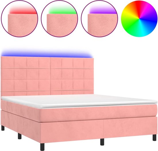 vidaXL-Boxspring-met-matras-en-LED-fluweel-roze-160x200-cm