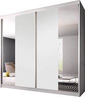 E-MEUBILAIR Zweefdeurkast Kledingkast met Spiegel Garderobekast met planken en kledingstang - 233x61x218 cm (BxDxH) - BEN 38 (Wit)