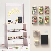 Petite Amélie ® Speelgoedwinkel Hout - Roze - Inc. 34-delige Accessoireset - Stevige Marktkraam - Stimuleert Creativiteit van je Kind - H.106x B.55 cm x D.26 cm