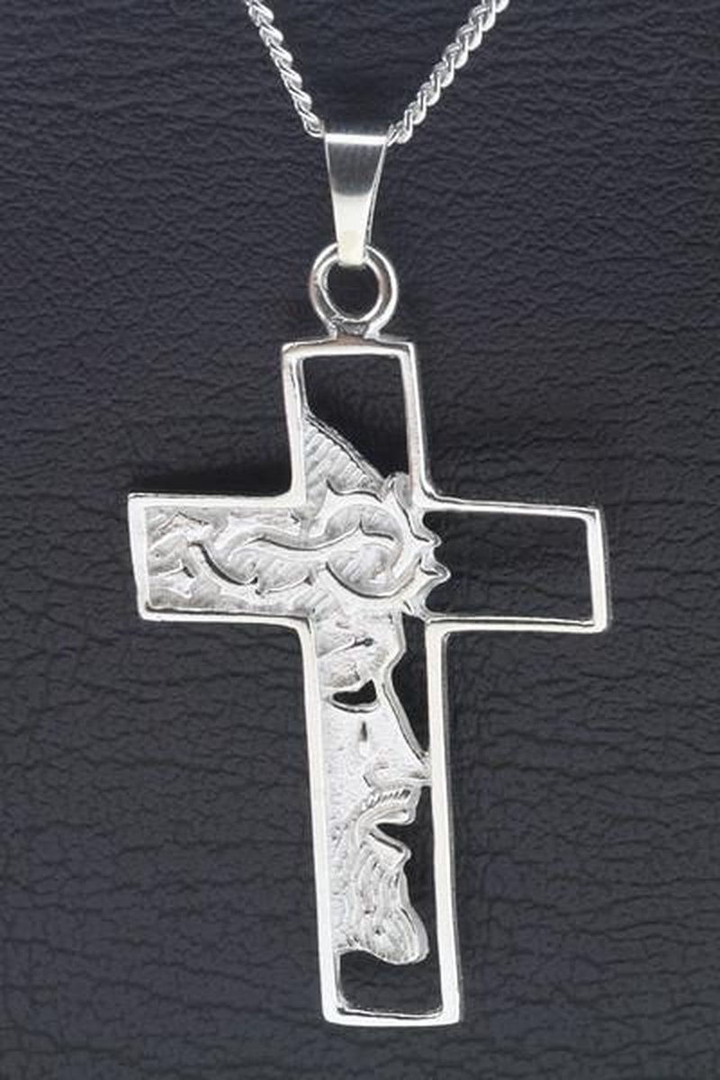 Zilveren Kruis met Jezus gezicht middel ketting hanger