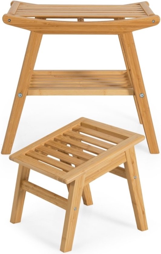 Costway Douchekruk MET Voetenbankje Bamboe