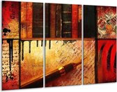 GroepArt - Schilderij -  Abstract - Rood, Zwart, Bruin - 120x80cm 3Luik - 6000+ Schilderijen 0p Canvas Art Collectie