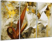 GroepArt - Schilderij -  Bloem - Wit, Bruin, Geel - 120x80cm 3Luik - 6000+ Schilderijen 0p Canvas Art Collectie