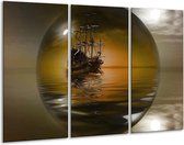 GroepArt - Schilderij -  Boot - Bruin, Grijs - 120x80cm 3Luik - 6000+ Schilderijen 0p Canvas Art Collectie