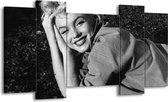 GroepArt - Schilderij - Marilyn Monroe - Zwart, Grijs - 120x65cm 5Luik - Foto Op Canvas - GroepArt 6000+ Schilderijen 0p Canvas Art Collectie - Wanddecoratie