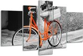 Glasschilderij Fiets - Grijs, Oranje, Zwart - 170x100cm 5Luik - Foto Op Glas - Geen Acrylglas Schilderij - 6000+ Glasschilderijen Collectie - Wanddecoratie