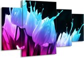 GroepArt - Schilderij -  Tulp - Blauw, Paars, Roze - 160x90cm 4Luik - Schilderij Op Canvas - Foto Op Canvas