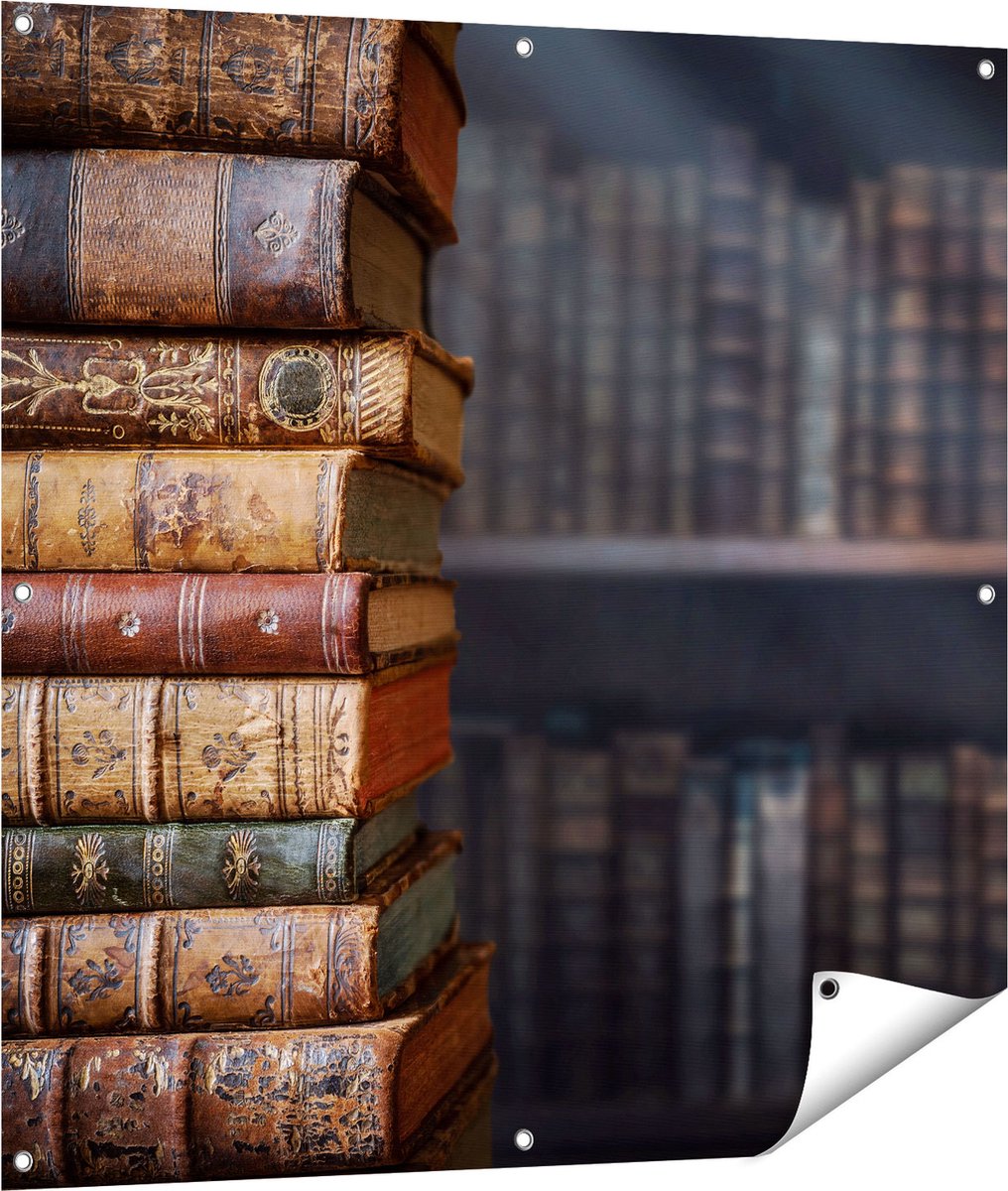 Gards Tuinposter Oude Historische Boeken - Retro - 100x100 cm - Tuindoek - Tuindecoratie - Wanddecoratie buiten - Tuinschilderij Multikleur