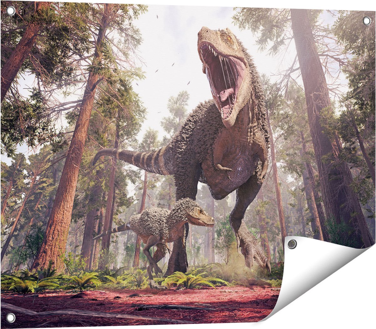 Gards Tuinposter Tyrannosaurus Rex Dinosaurus - T-Rex - 80x60 cm - Tuindoek - Tuindecoratie - Wanddecoratie buiten - Tuinschilderij Multikleur