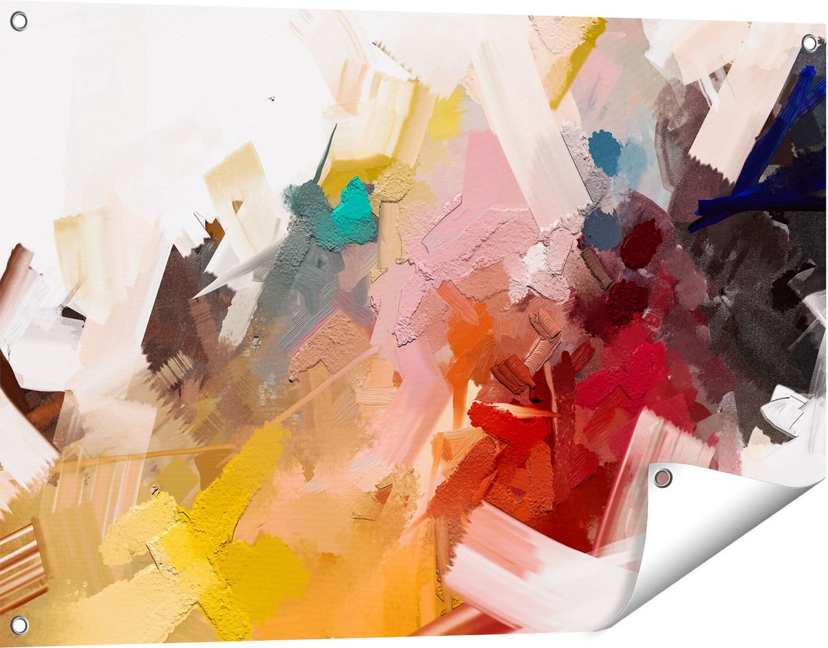 Gards Tuinposter Abstracte Kunst - Kleurrijke Olieverf - 90x60 cm - Tuindoek - Tuindecoratie - Wanddecoratie buiten - Tuinschilderij Multikleur
