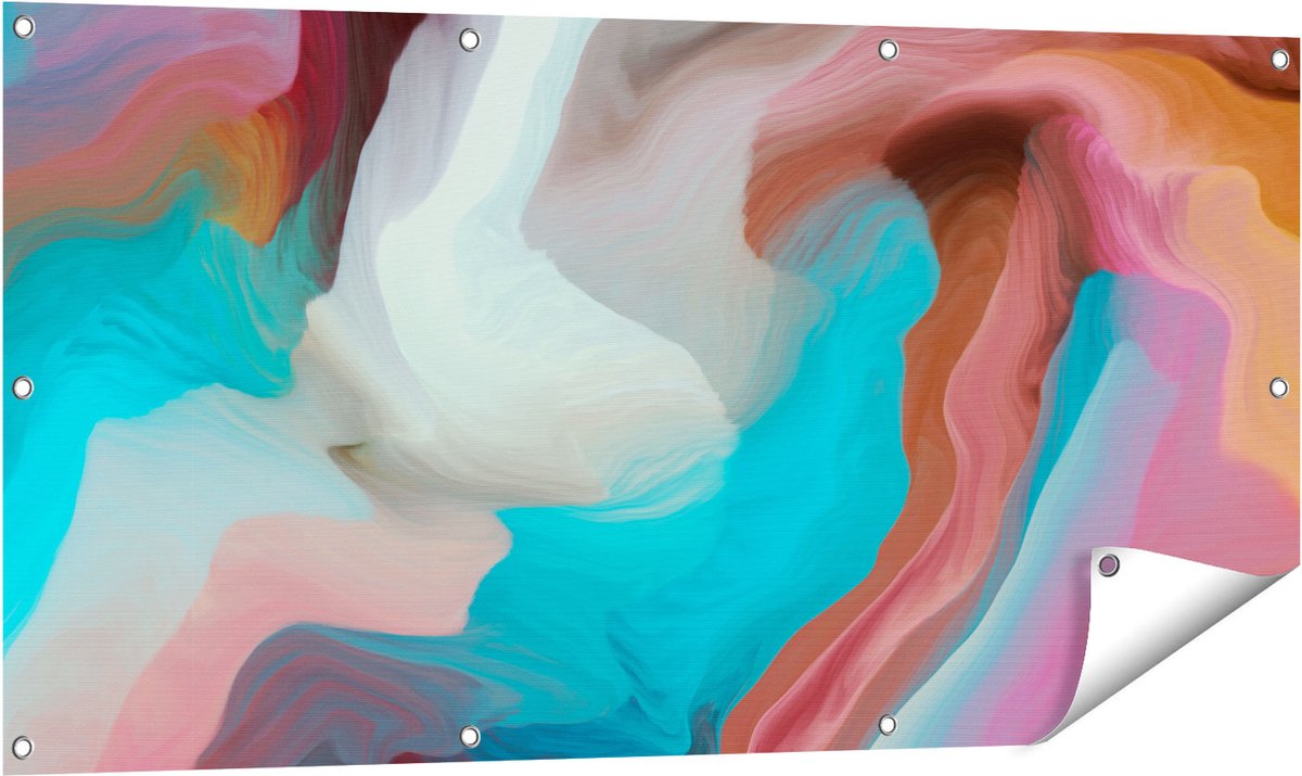 Gards Tuinposter Abstracte Kunst - Kleurrijke Golven - 120x60 cm - Tuindoek - Tuindecoratie - Wanddecoratie buiten - Tuinschilderij Multikleur