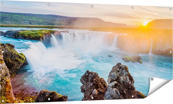 Affiche de jardin du Gards Chutes d'eau au coucher du soleil - 160x80 cm - Toile de jardin - Décoration de jardin - Décoration murale extérieure - Tableau de jardin