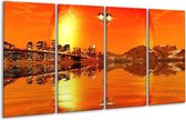 GroepArt - Glasschilderij - Steden - Oranje, Rood, Geel - 160x80cm 4Luik - Foto Op Glas - Geen Acrylglas Schilderij - 6000+ Glasschilderijen Collectie - Wanddecoratie