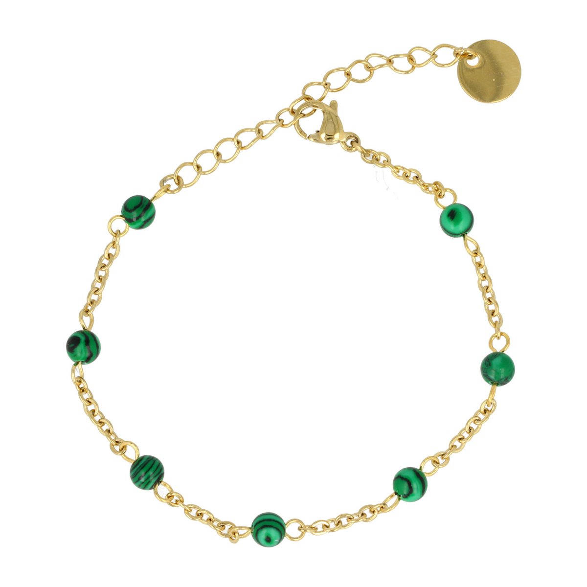 My Bendel - Minimalistische Goudkleurige Schakelarmband met Malachite - Goudkleurige Armband met Malachite Edelstenen - met Luxe Cadeauverpakking | Sieraden Voor Dames