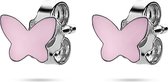 Twice As Nice Oorbellen in zilver, vlinder 7 mm, roze email  roos