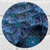 Muursticker Cirkel - Blauw Bloemenpatroon op Tegels in Plafond - 20x20 cm Foto op Muursticker