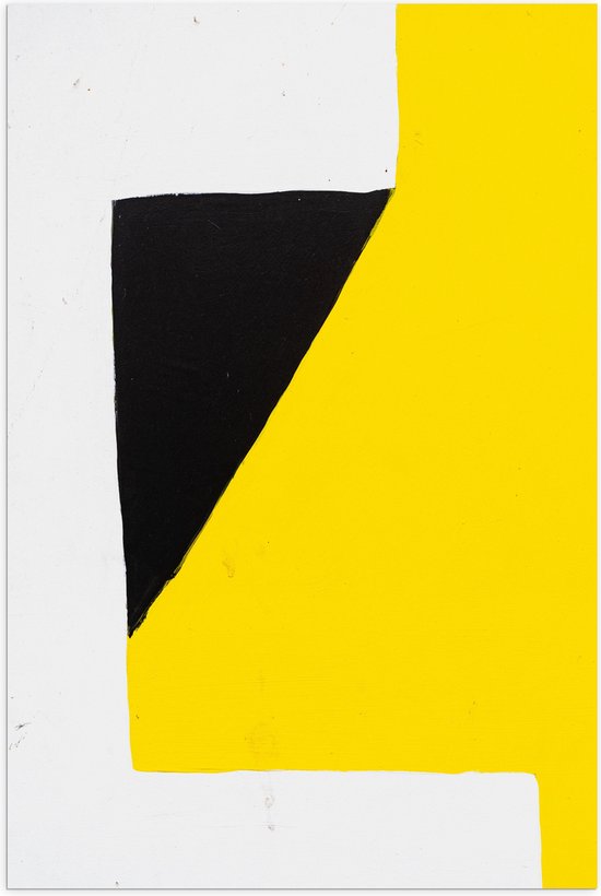 Poster Glanzend – Geometrische Vakken in Zwart, Wit en Geel - 80x120 cm Foto op Posterpapier met Glanzende Afwerking