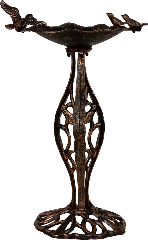 Vogelbad op voet - Vogelvoeder - Vogeldrinkbak - Vogelbad op sokkel - Vogeldrinkschaal - Weerbestendig - Vorstbestendig - 16 kg - 0.75 L - Gietijzer - Antiek bruin - 24 x 50 cm