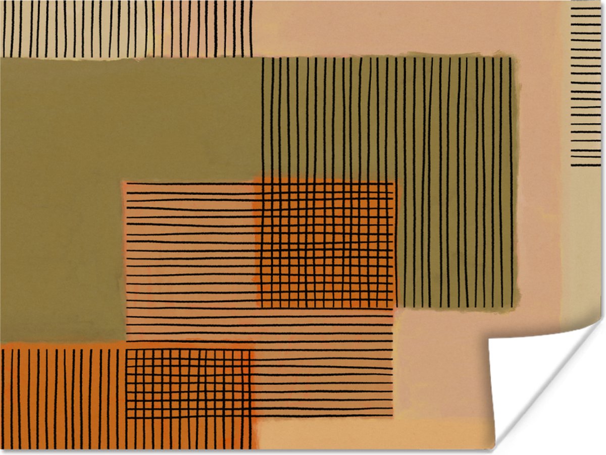 Poster Abstract - Lijnen - Kubus - Patchwork - 80x60 cm