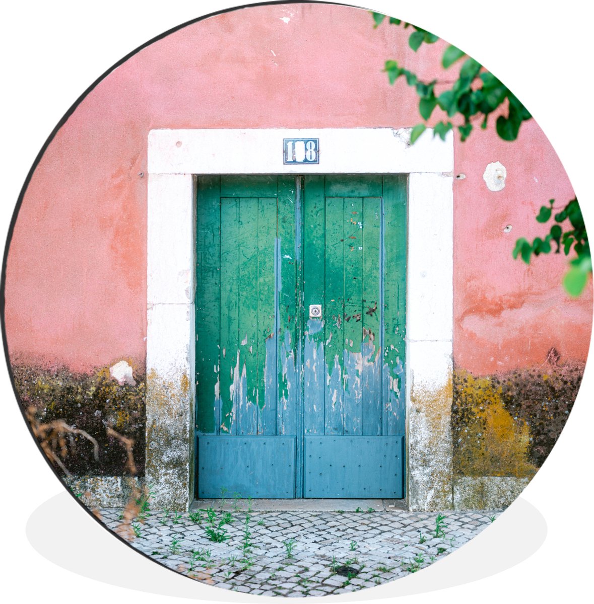 WallCircle - Wandcirkel - Muurcirkel - Deur - Groen - Roze - Verf - Aluminium - Dibond - 60x60 cm - Binnen en Buiten