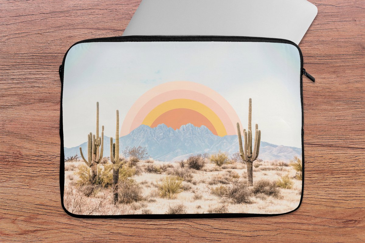 Laptophoes 13 inch - Cactussen - Planten - Natuur - Zon - Laptop sleeve - Binnenmaat 32x22,5 cm - Zwarte achterkant