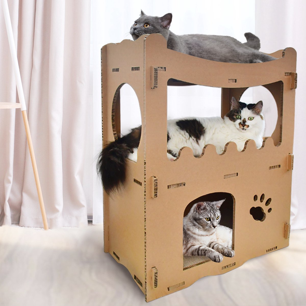 Kattenhuis - duurzaam speelhuis voor katten - karton krabmeubel katten - Afmetingen 53.5 x 31 x 70.5 cm — afbeelding 10