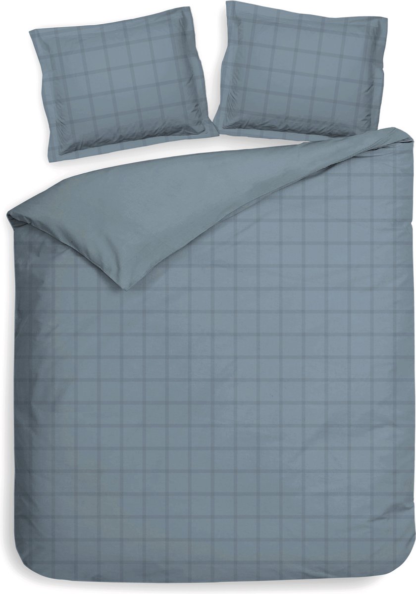 Heckettlane Colonial-Blue Dekbedovertrek Diamante 240x200-220 cm + 2 slopen 60x70 cm, gemaakt van 100% Katoen-Satijn Blauw