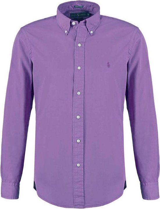 Polo Ralph Lauren - Heren Overhemden Poplin Slim Fit Shirt - Paars - Maat L |