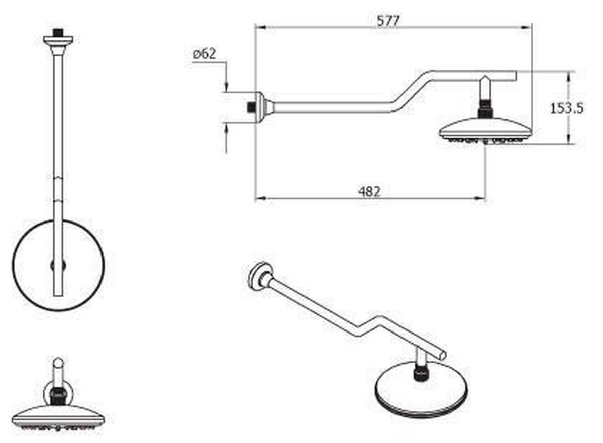 RVS Douchearm met douchekop 193 mm