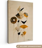 Canvas Schilderij Bloemen - Vintage - Planten - Goud - 80x120 cm - Wanddecoratie