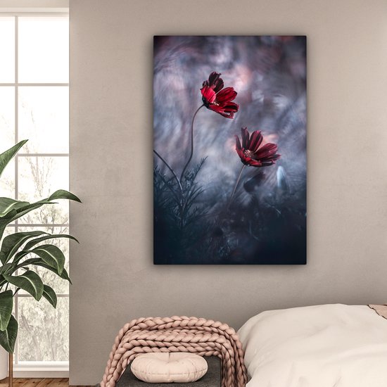 Tableau sur toile Fleurs - Rouge - Plantes - Nature - 90x140 cm - Décoration murale