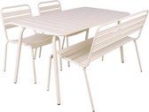 MaximaVida salon de jardin en métal Max ivoire 150 cm 1 table avec 2 chaises et 1 banc